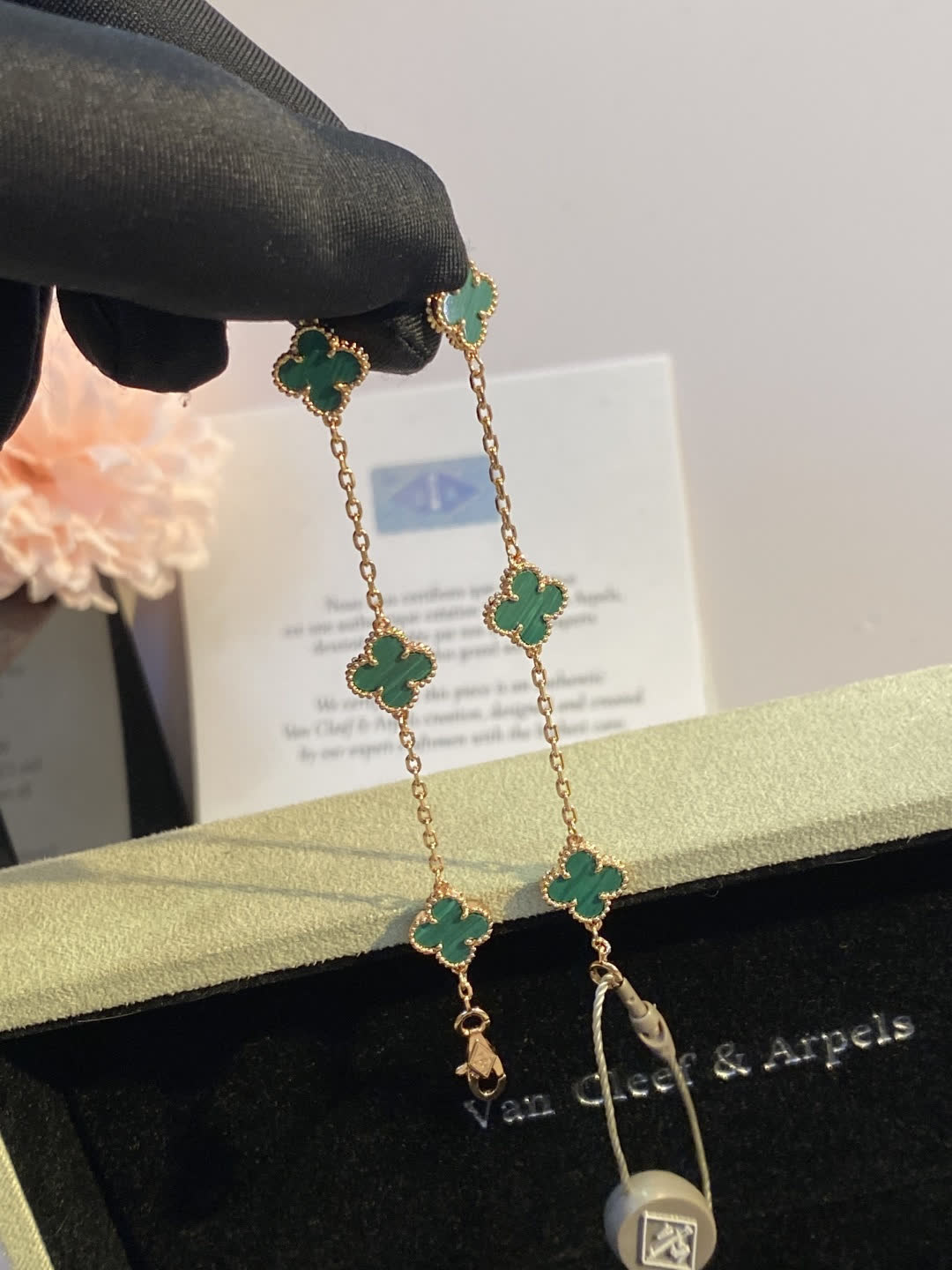 Van Cleef & Arpels Vintage Alhambra Emerald Green Enamel Bracelet